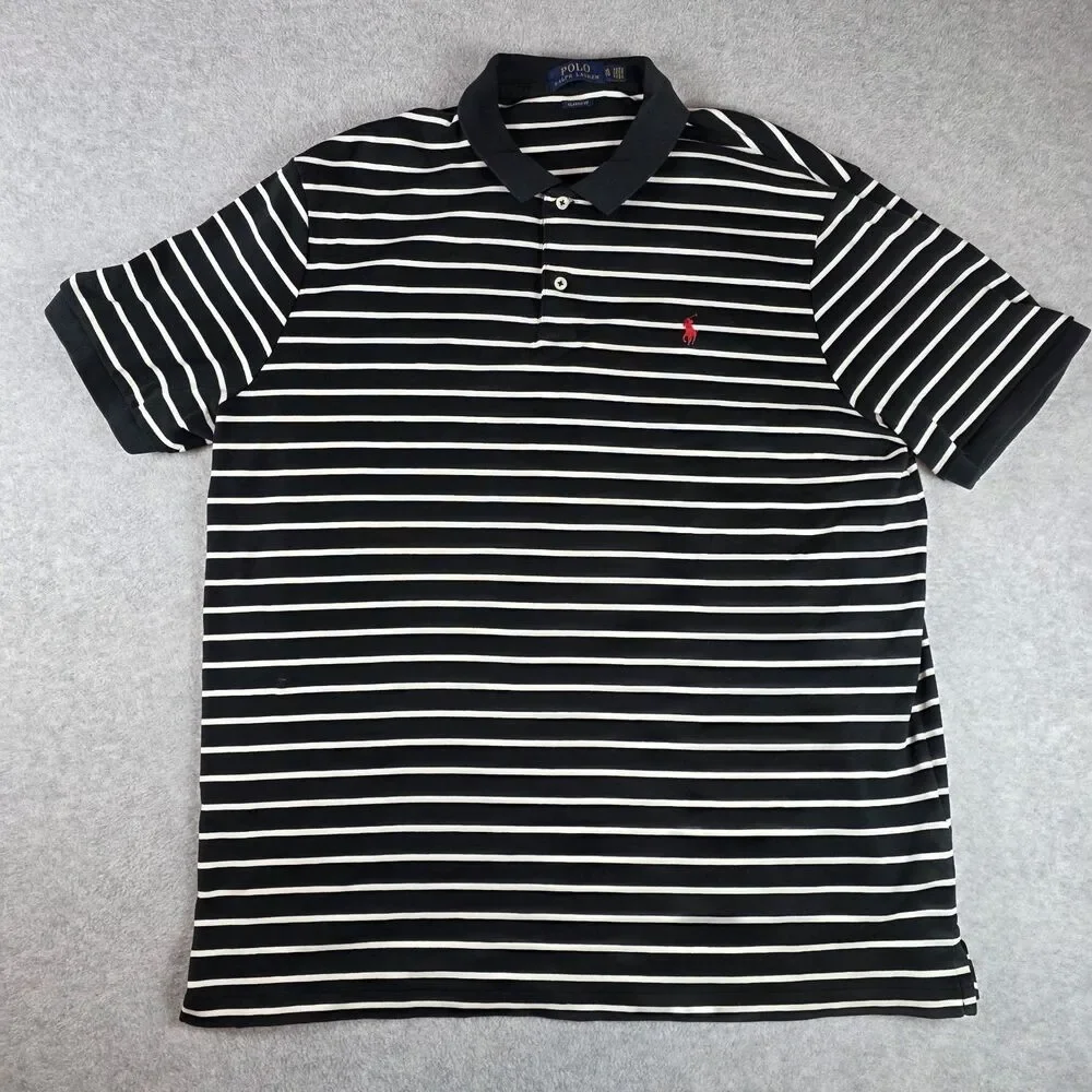 Polo Ralph Lauren Polo Shirt Men’s XL Classic Fit Black White Stripe Red Pony